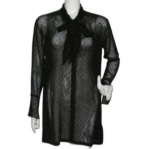 THEORY Sheer Dress, 2, NEEDS SLIP, Black, Secretary Bow, Metallic Swiss Dots